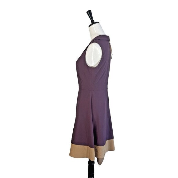 ESLEY Anthropologie ModCloth Purple Tan Cutout Asymmetric Dress Women's Sz M - Picture 5 of 12